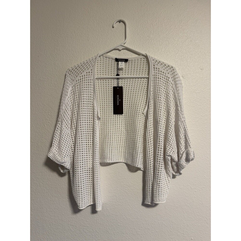 Kerisma Womens S/M Machine Knitted White Open Cropped Cardigan NWT